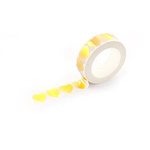 Oblique Unique® Washi Tape Deko Bänder Selbstklebend mit wunderschönen Motiven I Design wählbar I (Weiß-Goldherzen groß) von Oblique Unique