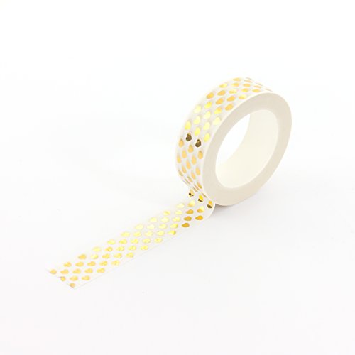 Oblique-Unique® Washi Tape Deko Bänder Selbstklebend mit wunderschönen Motiven I Design wählbar I (Weiß-Goldherzen klein) von Oblique Unique