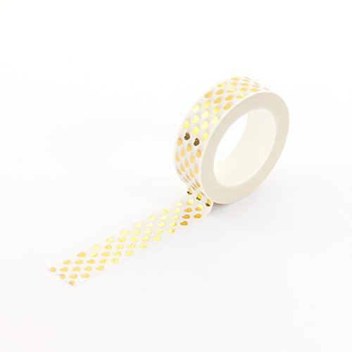 Oblique Unique® Washi Tape Deko Bänder Selbstklebend mit wunderschönen Motiven I Design wählbar I (Weiß-Goldherzen klein) von Oblique Unique