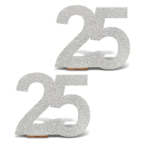 Oblique Unique Zahl 25 Holz Aufsteller mit Glitzer 2 Stk. Dekoration für Silberhochzeit 25. Geburtstag Jubiläum Deko Silber Tischdeko von Oblique Unique