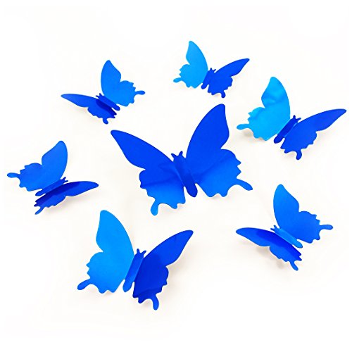 Oblique-Unique 3D Schmetterlinge Blumen 12er Set Dekoration Wandtattoo (Blau Spiegelnd) von Oblique Unique