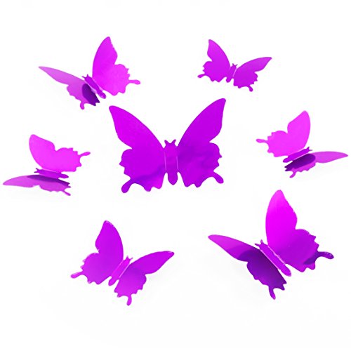 Oblique Unique 3D Schmetterlinge Blumen 12er Set Dekoration Wandtattoo (Lila Spiegelnd) von Oblique Unique