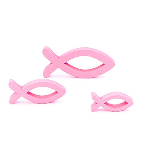 Oblique-Unique® Deko Fisch 3er Set Rosa aus Holz - Tisch Deko für Taufe Kommunion Konfirmation von Oblique Unique