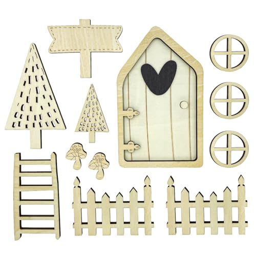 Oblique Unique Holz Wichteltür Set mit Zubehör Wichtel DIY Deko Dekoration aus Echtholz für Weihnachten Adventszeit zum Basteln von Oblique Unique