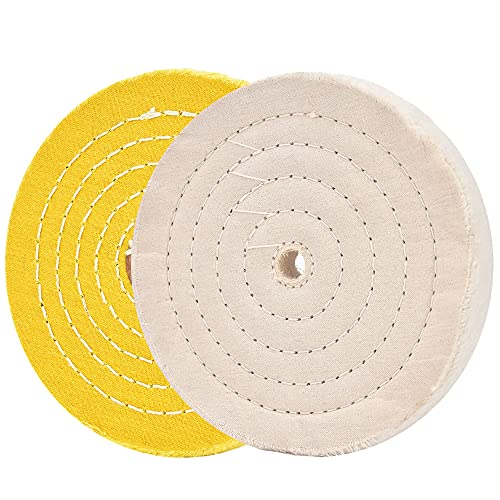 QZATACAEN 150 mm Buffing Polishing Wheels for Bench Grinder White (60 Ply) & Yellow (42 Ply) Buffing Wheel for Bench Buffer Polisher with 1/2 Inch Arbor Hole 2 Pieces von QZATACAEN
