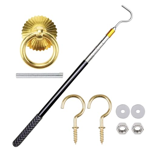 Platzsparendes Dachbodenleiter-Haken-Set mit verstellbarer 152,4 cm Stange und Vintage-Kupfer-Türringen, dreistufige Teleskopstange Platzsparendes Dachbodenleiter-Haken-Set mit verstellbarer 152,4 cm Stange und Vintage-Kupfer-Türringen, dreistufige Teleskopstange von Obotsnoi