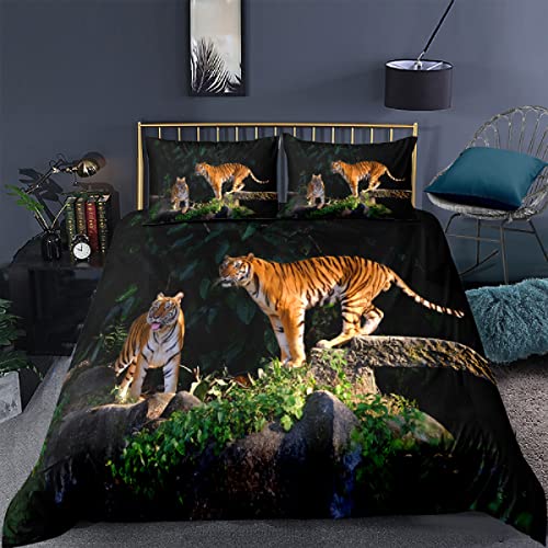 Obrand Bettwäsche Sets 2 teilig Bettbezüge und Kissenbezug,3D-Druck Tiger Lion Animal Series Schlafzimmer Dekor Einzel-Doppelbett-Sets, D, 135 * 200 cm von Obrand