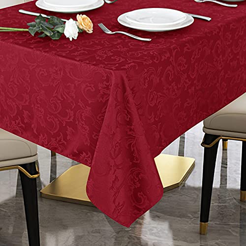 Obstal 210 g/m² solide Jacquard-Tischdecke – strapazierfähige, wasserdichte, knitterfreie Mikrofaser-Tischdecke für den Außen- und Innenbereich (rot, rechteckig, 152,4 x 213,2 cm) von Obstal