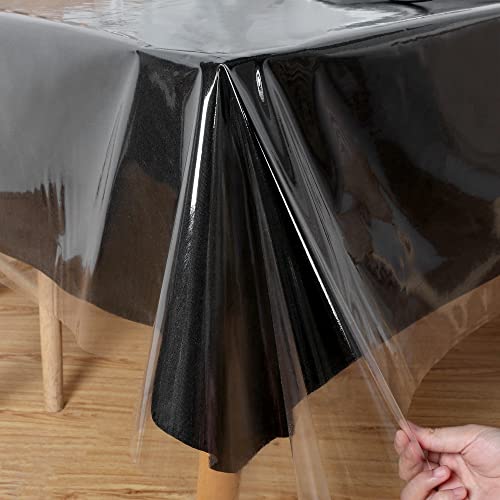 Obstal Transparente Kunststoff-Tischdecke, 152,4 x 253,7 cm, 100 % wasserdicht, öldicht, auslaufsicher, Vinyl-PVC-Tischdecke, abwischbar, rechteckig, für Esstisch, drinnen und draußen, transparent von Obstal