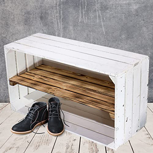 3 breite weiße Obstkisten mit geflammtem Mittelbrett 68cm x 40cm x 31cm Holzregal quer mit Zwischenbrett Weinkisten klassisch DIY Vintage-Style Gartenmöbel Fach flambiert 3 breite weiße Obstkisten mit geflammtem Mittelbrett 68cm x 40cm x 31cm Holzregal quer mit Zwischenbrett Weinkisten klassisch DIY Vintage-Style Gartenmöbel Fach flambiert von Obstkisten Online