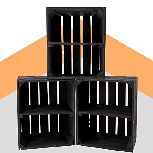 3 große neue schwarze Obstkisten 50cm x 40cm x 30cm Apfelkisten Schuhregal Landhaus Holzregal Bank Weinkiste Altes Land Holzkiste Regalsystem massiv DIY von Obstkisten Online