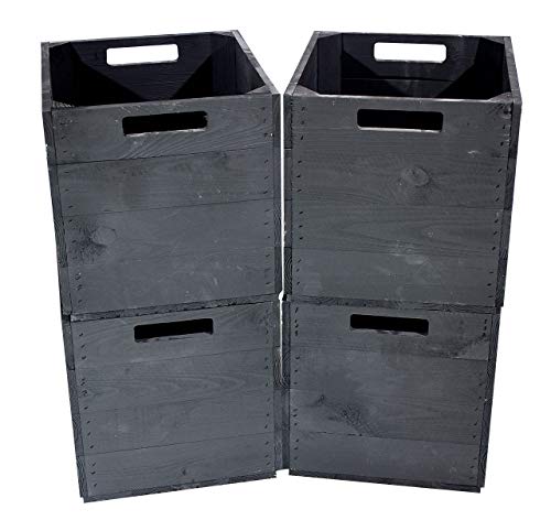 4 Schwarze Holzkisten, Zwei Eingriffe - NEU - 32x37,5x32,5 cm - mehr Ordnung im modernen Wohnen - Kiste für Kallax Regal… von Obstkisten Online