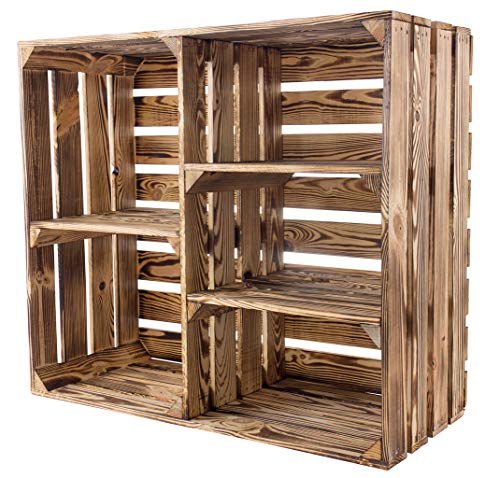 Obstkisten Online 1x GEFLAMMTE HOLZKISTE- 5 FÄCHER - NEU - 77x68x35cm - großes Holzregal für Pflanzen, Geschirr, Kleidung, Spiele und vieles mehr von Obstkisten Online