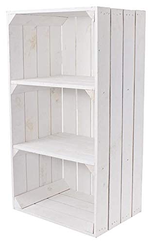 Weiße Regalkiste mit 2 Mittelbrettern 68cm x 40cm x 31cm Apfelkiste Obstkiste Weinkiste Holzregal Vintage Bücherregal Abstelltisch Ablagekisten Schuhregal massiv Holzbox Wooden Garten von Obstkisten Online