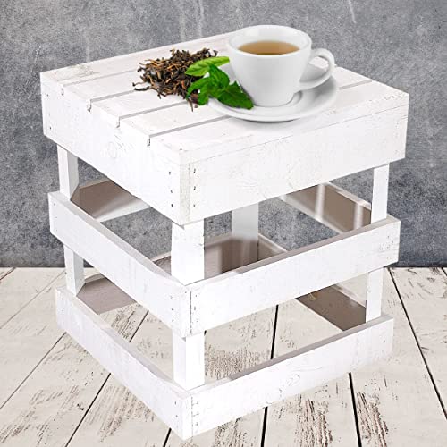 Obstkisten Online 1 Stück Weißer Hocker aus Holz 42cm x 42cm x 45cm Sitzgelegenheit Weiss Obstkisten Stuhl Shabby chic Weinkiste Bank aus dem Alten Land Vintagestyle Möbel Garten Tisch Natur DIY von Obstkisten Online