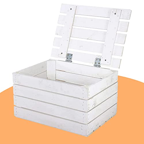 Obstkisten Online Weiße Holztruhe mit Deckel - 48x36x28 cm - NEU - Kinderzimmer mit Spielzeugkiste weiß, für Lego, Decken, Kuscheltiere & mehr von Obstkisten Online