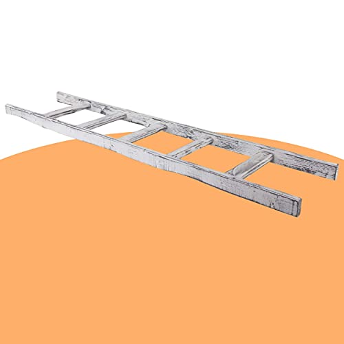 Obstkisten Online Holzleiter mit Sprossen als Handtuchhalter weiß, Wanddeko, Lampenhalter, Rankgitter - Deko für innen & außen (Grau Vintage Leiter 165cm) von Obstkisten Online