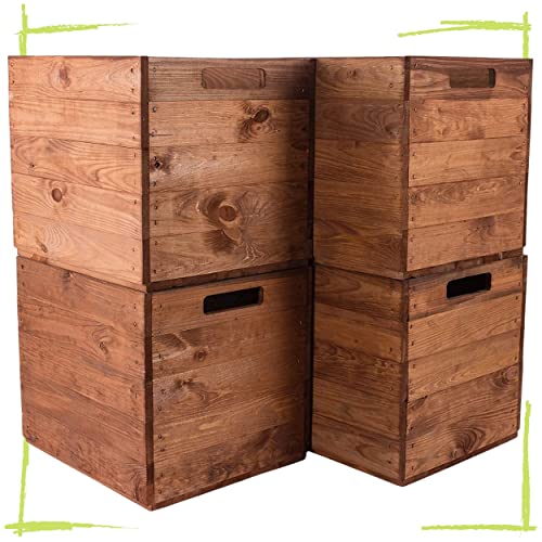 Obstkisten-online 4 Kallax Holzkisten im Used Look mit Eingriff von 2 Seiten 32x37,5x32,5 cm - für Deko, zur Aufbewahrung im Kallax Regal von Obstkisten Online