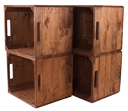 Obstkisten-online 4 Kisten für Kallax Regale Fachelement aus Holz für Regale - auch einzeln schöne Deko - 32x37,5x32,5cm (Used Farbton) von Obstkisten Online
