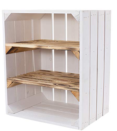 2 weiße Obstkisten mit geflammten Zwischenbrett quer – Holzkisten als Schuhregal – Shabby Chic - 50x30x40cm von Kistenkolli Altes Land