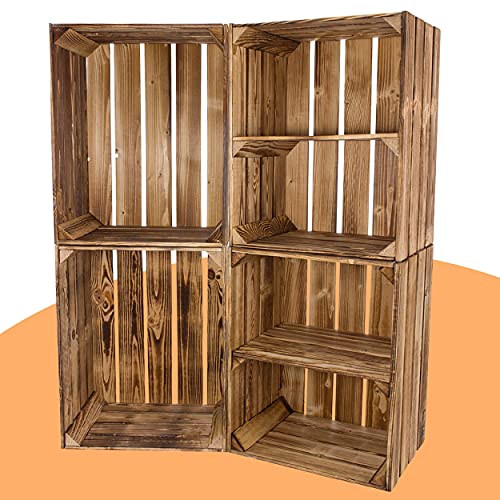 Geflammte Weinkisten 2X Kisten mit Mittelbrett 2X Standard 50x40x30cm Obstkisten Wandregal Holz Holzkiste Regal Apfelkiste Vintage von Obstkisten Online