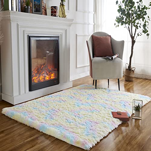 Obundi Teppich Wohnzimmer Flauschig,Teppich Weicher Teppiche,Anti -Rutsch Carpet,Teppiche Kinderzimmer Mädchen (Regenbogen,80x120cm) von Obundi