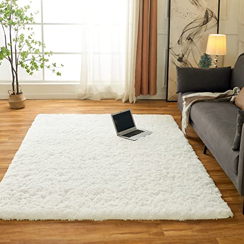 Obundi Anti-Rutsch Hochflor Shaggy Teppich Tie-Dye Muster Design Wohnzimmer Modern (Elfenbein,140x200 cm) von Obundi