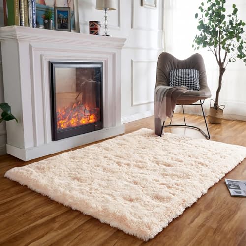 Obundi Beige Hochflor Teppich,Wohnzimmerteppich,Langflor Teppiche für Schlafzimmer Flauschig Teppich Waschbare (Beige,160×230 cm) von Obundi