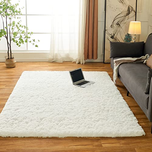 Obundi Teppich Schlafzimmer,Anti-Rutsch Hochflor Teppich für Schlafzimmer,Wohnzimmer,Kinderzimmer Waschbarer Tepich (Creme,80x120 cm) von Obundi