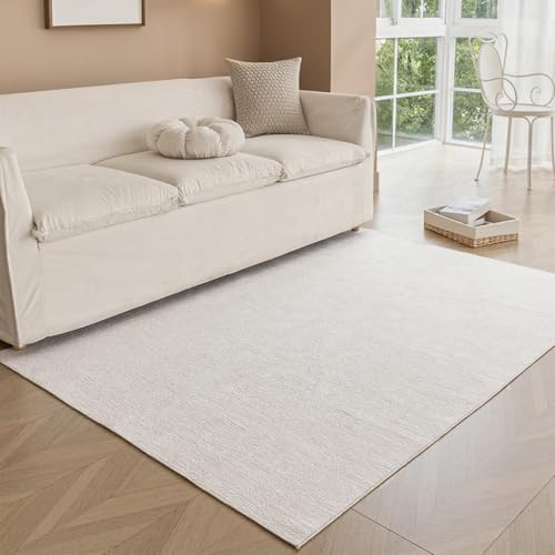 Obundi Teppich Kinderzimmer, 120x160cm, Creme Wohnzimmer Teppich Groß, Kurzflor Waschbarer Teppiche, KüChenteppich rutschfest, Balkonteppich Weich, Modern Carpet für Esszimmer, Büro von Obundi