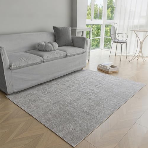 Obundi Teppich Kurzflor, 60x120cm, Grau Teppich Waschbar in Waschmaschine, Wohnzimmer Teppiche rutschfest, Bettvorleger Schlafzimmer, Klein rutschfest Weicher Carpet Kinderzimmer von Obundi