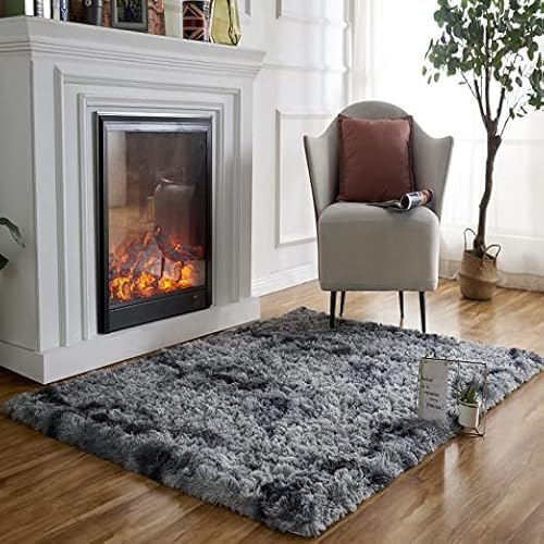 Obundi Teppich Wohnzimmer, Tie-Dye Modern Weicher Teppiche für den Innenbereich Schlafzimmer (Dunkelgrau,120x160cm) von Obundi