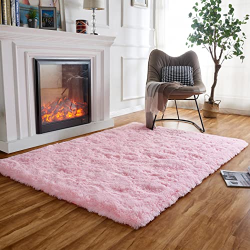 Obundi Weicher Flauschiger Teppich,Anti-Rutsch Teppich Waschbar Rosa Teppiche für Wohnzimmer,Kinderzimmer,Schlafzimmer (Rosa,90x160cm) von Obundi