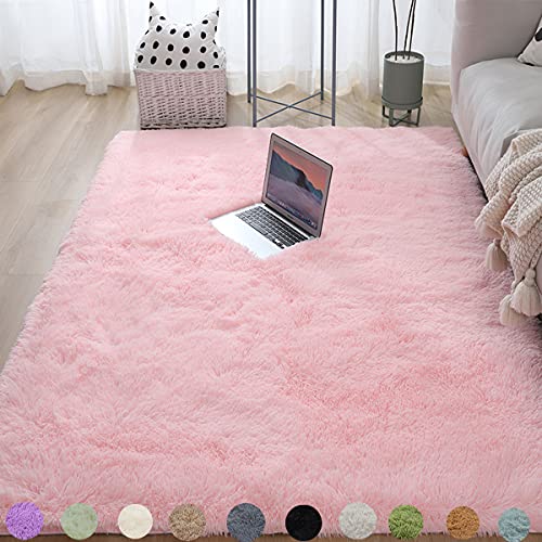 Obundi Hochflor-Teppich,Wohnzimmerteppich Waschbar Teppich für Schlafzimmer,Kinderzimmer Rosa Teppiche (Rosa,120x160cm) von Obundi
