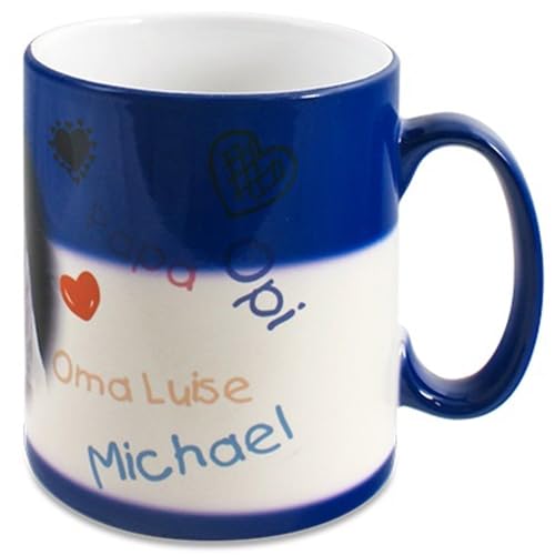 Ocadeau Weißblaue Keramiktasse mit eigenem Foto personalisierbar - Zaubertasse, die bei Kontakt mit Wärme Ihr Foto freilegt - Blaue Zaubertasse mit Fotodruck zum Selbstgestalten von Ocadeau