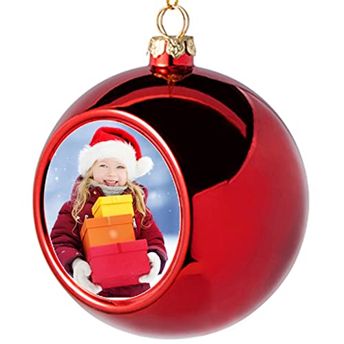 Personalisierte rote Weihnachtskugel mit Foto - Plastikkugel mit goldenem Krönchen - Runder Fotodruck auf der Vorderseite der roten Weihnachtskugel von Ocadeau
