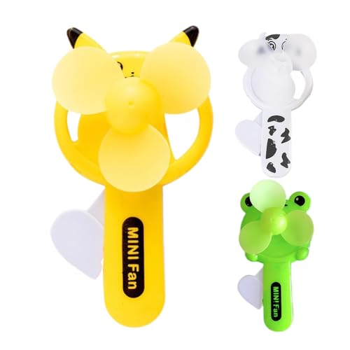 3 Stück Tragbarer manueller Ventilator, Kinder-Handventilator, drücken Handventilatoren, kleine Cartoon-Taschen-Kühler, kein Aufladen, für Kinder drinnen und draußen von Ocastuted