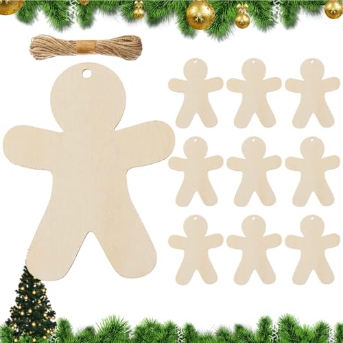 Holz Weihnachtsdeko Ausschneidefiguren,10 Stücke Lebkuchenmännchen Weihnachtsdekoration | Unbedruckte Holzausschnitte Aufhängbare Bastelarbeiten Für Zuhause Fenster Wand Reise von Ocastuted