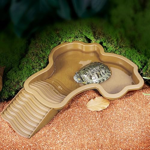 Ocastuted Reptile Habitat Schildkröte Badenbecken Schildkröte Wasserschale mit Rampe Reptilien Wasserschale mit Leiter Lebensraum für Eidechsen ohne Schlauch Deko Schildkröte Wasserschale von Ocastuted
