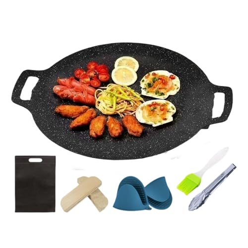 Ocastuted Runde Grillplatte - Antihaftbeschichtete Gusseisen Grillpfanne im Koreanischen Stil,Campingkocher Zubehör Grillplatte Für Picknick Garten Terrasse von Ocastuted