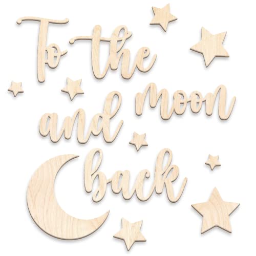 Ocasy 3D Schriftzug Holz "To the moon and back" mit Halbmond und Sternen, Wanddekoration ca. 15x100cm, DIY Holzdeko für Kinderzimmer von Ocasy