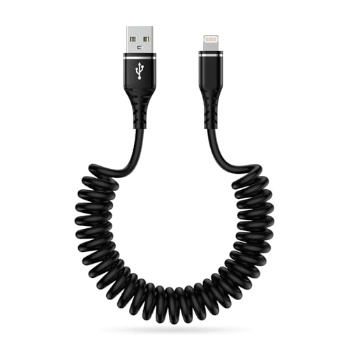 Spiralkabel USB auf Lightning Kabel, [0.4M-1.8M] Apple Carplay Kabel Datenkabel, Kurz iPhone Ladekabel Auto USB Lightning Kabel Schnellladekabel für iPhone 14 Pro Max/14 Plus/14/13/12/11/SE/X/XS/XR/8 von Ocbuo