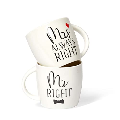Occasion Mr Right & Mrs Always Right Tassen, Geschenkset, lustige Tee- oder Kaffeetassen aus Keramik, spülmaschinen- und mikrowellengeeignet von Occasion