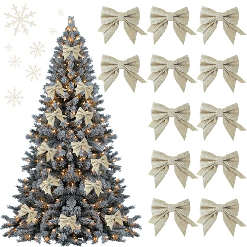 12 Stück Weihnachtsschleifen in Sekt, Schleifen Weihnachtsbaum, Weihnachtsbaum Deko, Glitzer Schleifen Weihnachtsbaumschmuck, Weihnachtsschleifen Geschenkschleife, Weihnachtskranz Geschenke Deko 12 Stück Weihnachtsschleifen in Sekt, Schleifen Weihnachtsbaum, Weihnachtsbaum Deko, Glitzer Schleifen Weihnachtsbaumschmuck, Weihnachtsschleifen Geschenkschleife, Weihnachtskranz Geschenke Deko von Occtingkind