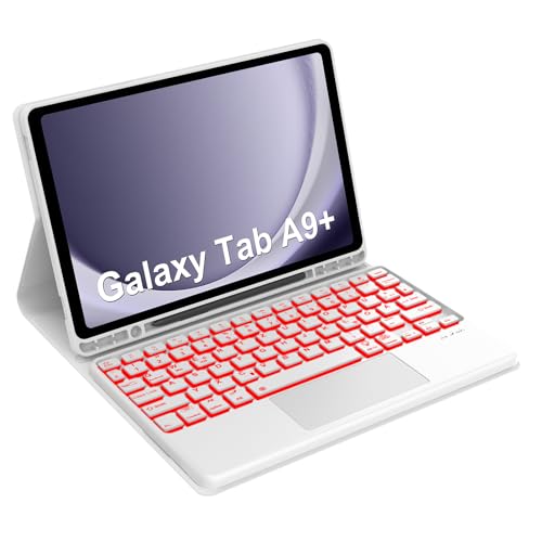 Occtingkind, Tastatur für Samsung A9 Plus 11 Zoll, Hülle mit Tastatur für Samsung Galaxy tab A9+ 2023 SM-X210/X215/X216, Bluetooth Keyboard, QWERTZ, USB C, Hintergrundbeleuchtung, Trackpad, Hellgrau von Occtingkind