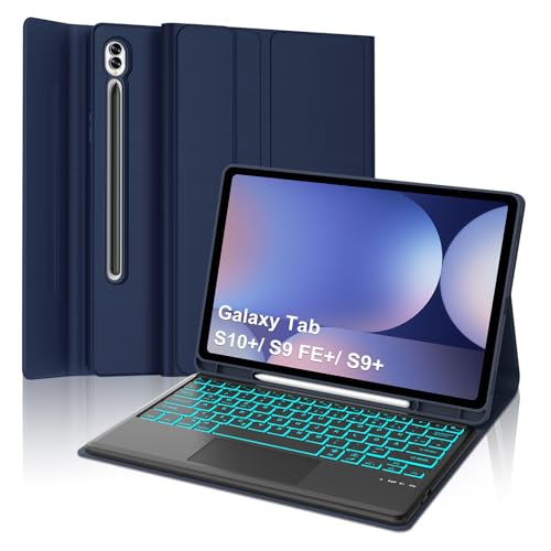 Occtingkind, Tastatur für Samsung Galaxy Tab S10 Plus/ S9 Plus/ S9 FE Plus 12,4 Zoll, Hülle mit Magnetische Abnehmbar Bluetooth Keyboard, QWERTZ, USB C, Trackpad, Hintergrundbeleuchtung, Dunkelblau von Occtingkind