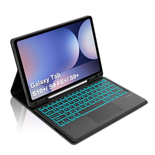 Occtingkind, Tastatur für Samsung Galaxy Tab S10 Plus/ S9 Plus/ S9 FE Plus 12,4 Zoll, Hülle mit Magnetische Abnehmbar Bluetooth Keyboard, QWERTZ, USB C, Trackpad, Hintergrundbeleuchtung, Schwarz von Occtingkind