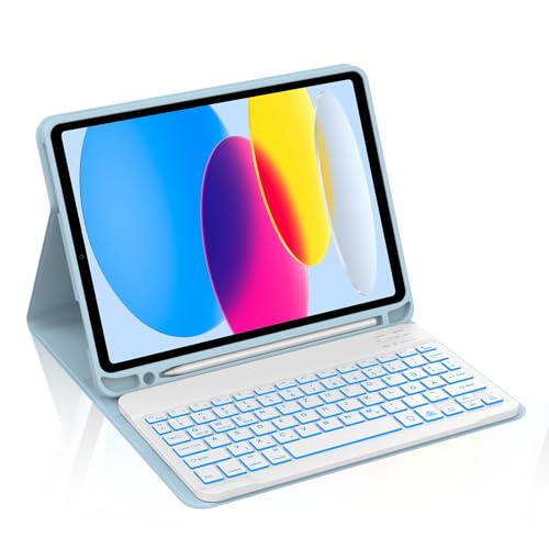 Occtingkind, Tastatur für iPad 2025/2022, Hülle mit Tastatur für iPad A16 11 Zoll 2025 und iPad10 Gen. 10,9 Zoll 2022, Magnetische Bluetooth Keyboard, QWERTZ, USB C, Hinterbeleuchtung, Himmelblau von Occtingkind