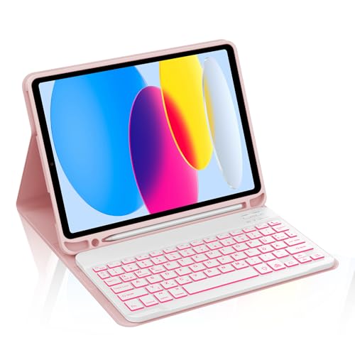 Occtingkind, Tastatur für iPad 2025/2022, Hülle mit Tastatur für iPad A16 11 Zoll 2025 und iPad10 Gen. 10,9 Zoll 2022, Magnetische Abnehmbar Bluetooth Keyboard, QWERTZ, USBC, Hinterbeleuchtung, Rosa von Occtingkind