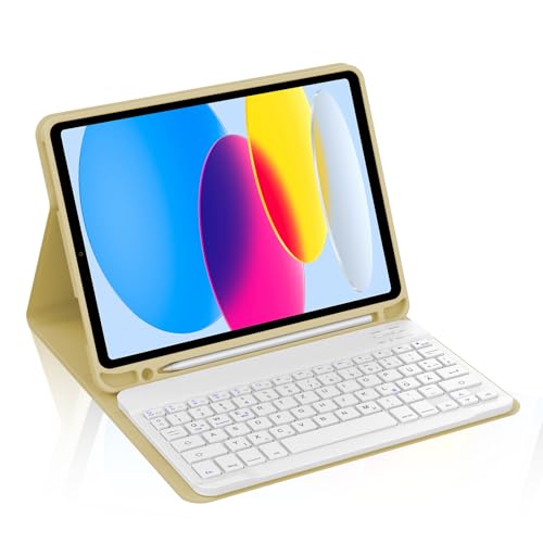 Occtingkind, Tastatur für iPad 2025/2022, Hülle mit Tastatur für iPad A16 11 Zoll 2025 und iPad10 Gen. 10,9 Zoll 2022, Magnetische Abnehmbar Bluetooth Keyboard, Deutsches Layout QWERTZ, USB C, Gelb von Occtingkind